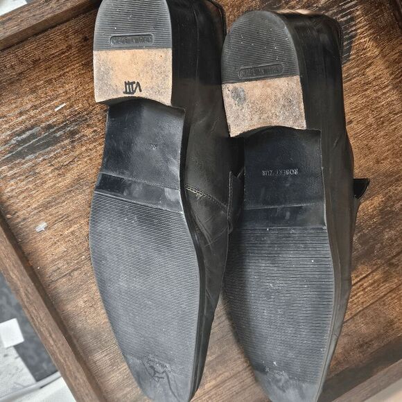 Robert Zur Dress Leather Loafer Slip on Silver Horsebit Shoes Men\'s Black Size 1